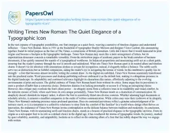 Essay on Writing Times New Roman: the Quiet Elegance of a Typographic Icon