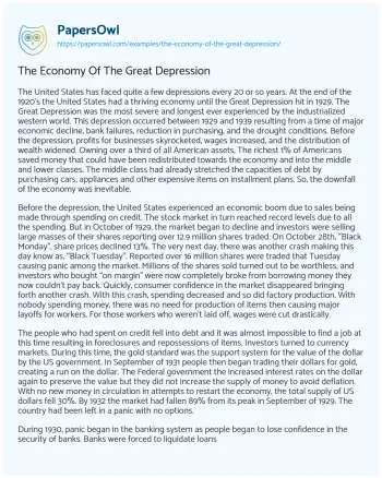 Essay on The Economy of the Great Depression