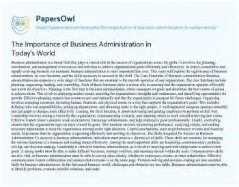 Essay on The Importance of Business Administration in Today’s World