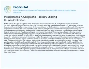 Essay on Mesopotamia: a Geographic Tapestry Shaping Human Civilization