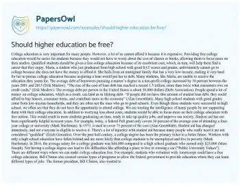 Essay on Should Higher Education be Free?