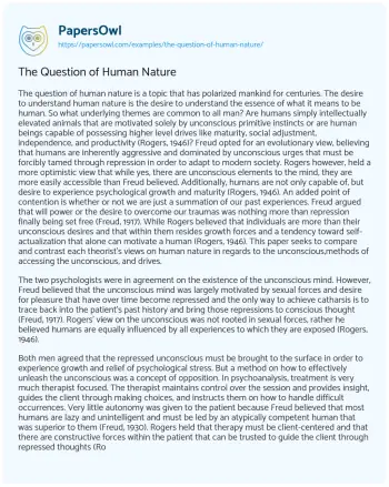 Essay on The Question of Human Nature