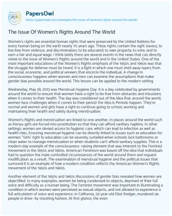 Essay on The Issue of Women’s Rights Around the World