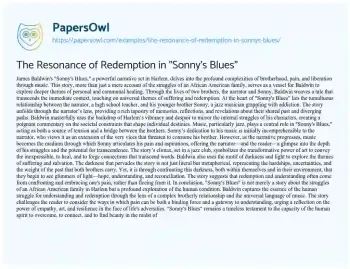 Essay on The Resonance of Redemption in “Sonny’s Blues”