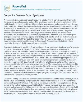 Essay on Congenital Diseases down Syndrome