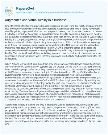 Essay on Augmented and Virtual Reality in a Business