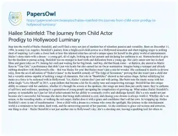 Essay on Hailee Steinfeld: the Journey from Child Actor Prodigy to Hollywood Luminary