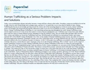 Essay on Human Trafficking as a Serious Problem: Impacts and Solutions