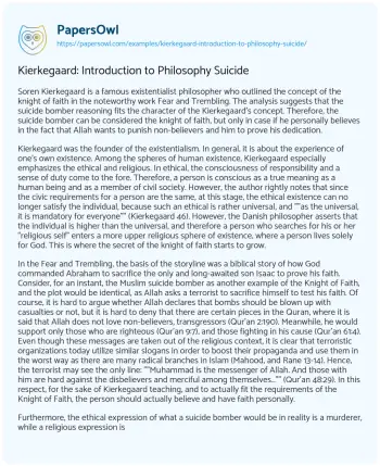 Essay on Kierkegaard: Introduction to Philosophy Suicide