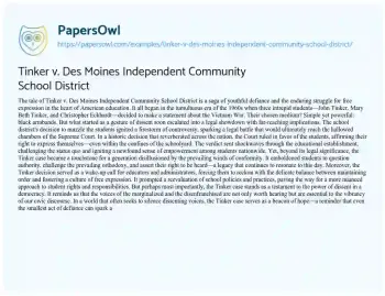 Essay on Tinker V. Des Moines Independent Community School District