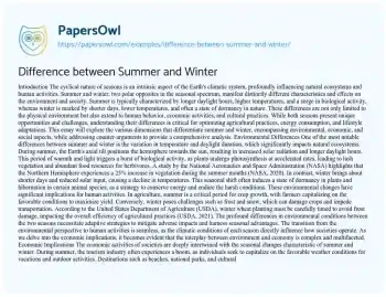 Essay on Difference between Summer and Winter