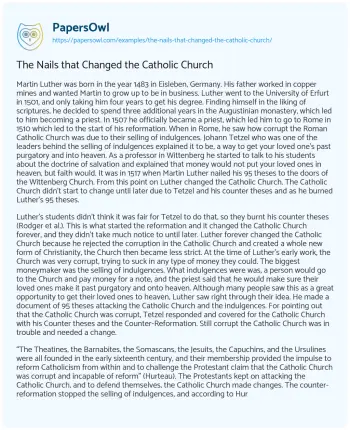 Essay on The Nails that Changed the Catholic Church