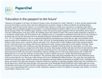 Essay on “Education is the Passport to the Future”