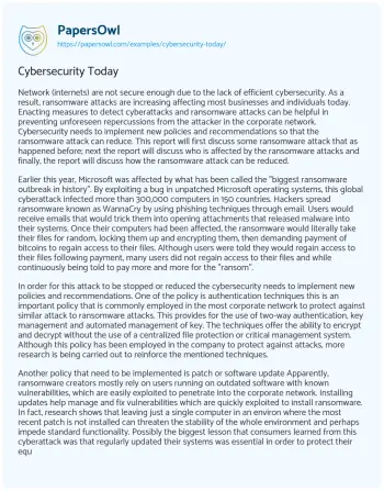 Essay on Cybersecurity Today