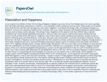 Essay on Materialism and Happiness