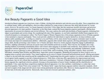 Essay on Are Beauty Pageants a Good Idea