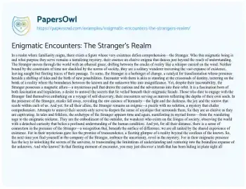 Essay on Enigmatic Encounters: the Stranger’s Realm