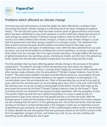 Essay on Problems which Affected on Climate Change