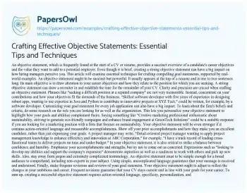 Essay on Crafting Effective Objective Statements: Essential Tips and Techniques