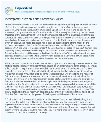 Essay on Incomplete Essay on Anna Comnena’s Views