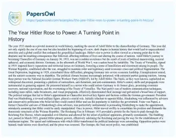 Essay on The Year Hitler Rose to Power: a Turning Point in History