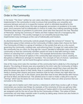 Essay on Order in the Community