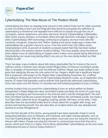 Essay on Cyberbullying: the New Abuse of the Modern World