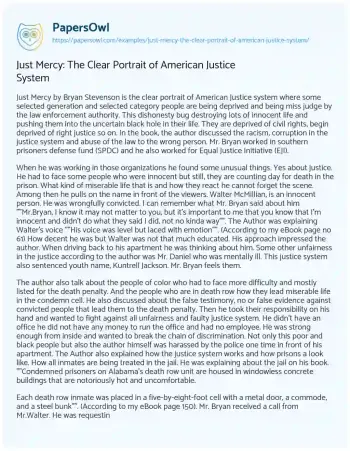 Essay on Just Mercy: the Clear Portrait of American Justice System