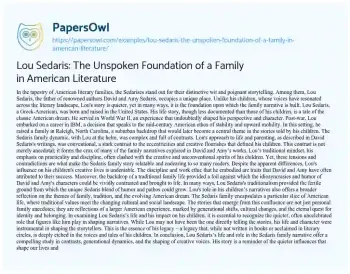 Essay on Lou Sedaris: the Unspoken Foundation of a Family in American Literature