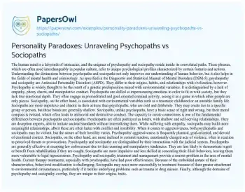 Essay on Personality Paradoxes: Unraveling Psychopaths Vs Sociopaths