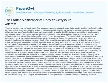 Essay on The Lasting Significance of Lincoln’s Gettysburg Address