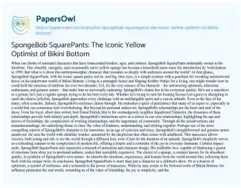 Essay on SpongeBob SquarePants: the Iconic Yellow Optimist of Bikini Bottom