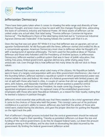 Essay on Jeffersonian Democracy