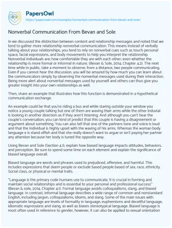 Essay on Nonverbal Communication from Bevan and Sole