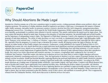 Essay on Why should Abortions be Made Legal