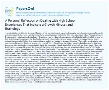 Essay on A Personal Reflection on Dealing with High School Experiences that Indicate a Growth Mindset and Brainology