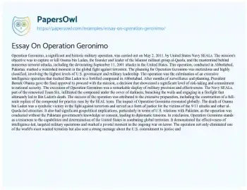 Essay on Essay on Operation Geronimo