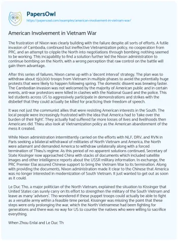 Essay on American Involvement in Vietnam War