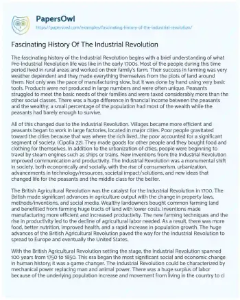 Essay on Fascinating History of the Industrial Revolution