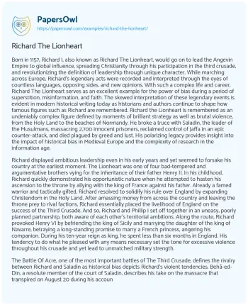 Essay on Richard the Lionheart