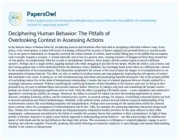 Essay on Deciphering Human Behavior: the Pitfalls of Overlooking Context in Assessing Actions