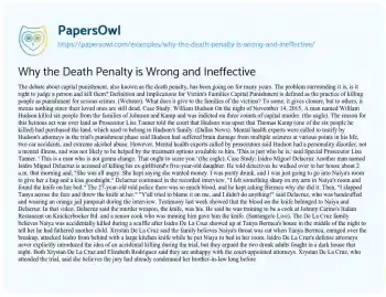 Essay on Why the Death Penalty is Wrong and Ineffective