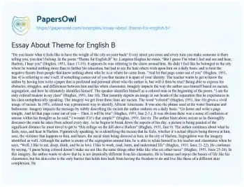 Essay on Essay about Theme for English B