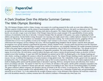 Essay on A Dark Shadow over the Atlanta Summer Games: the 1996 Olympic Bombing