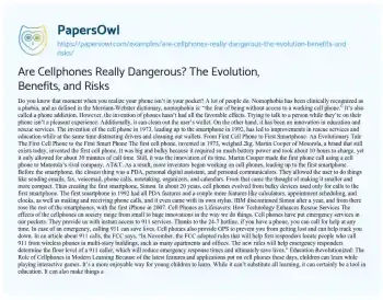 Essay on Are Cellphones Really Dangerous? the Evolution, Benefits, and Risks