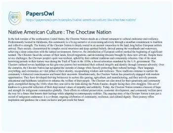 Essay on Native American Culture : the Choctaw Nation