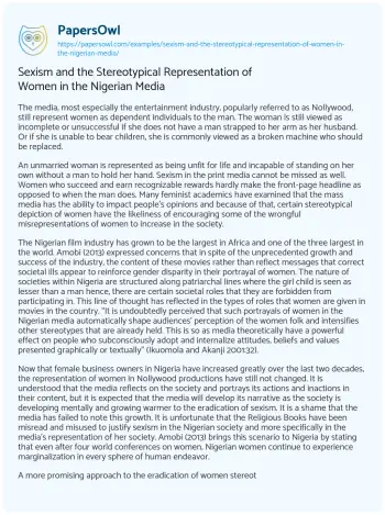 Essay on Sexism and the Stereotypical Representation of Women in the Nigerian Media