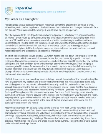 Essay on My Career as a Firefighter