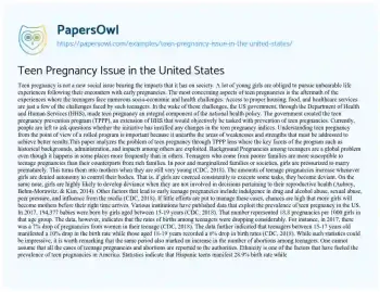 Essay on Teen Pregnancy Issue in the United States