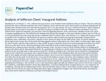 Essay on Analysis of Jefferson Davis’ Inaugural Address